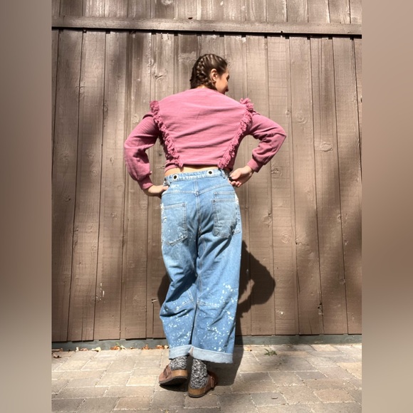 Saylor Cropped Fringe Cardigan Rose Pink Boho Button Front Size M - Picture 8 of 13